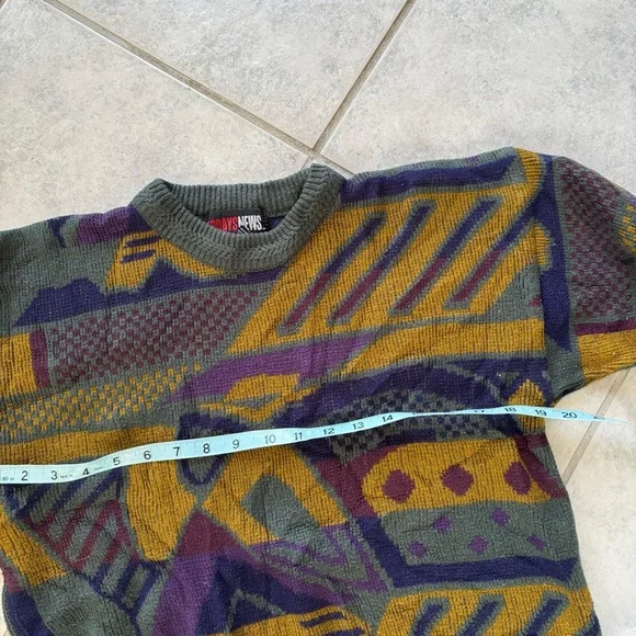 Vintage 90s Todays News Acrylic Knit Sweater Retro Abstract  Knit Multicolor - Picture 5 of 5